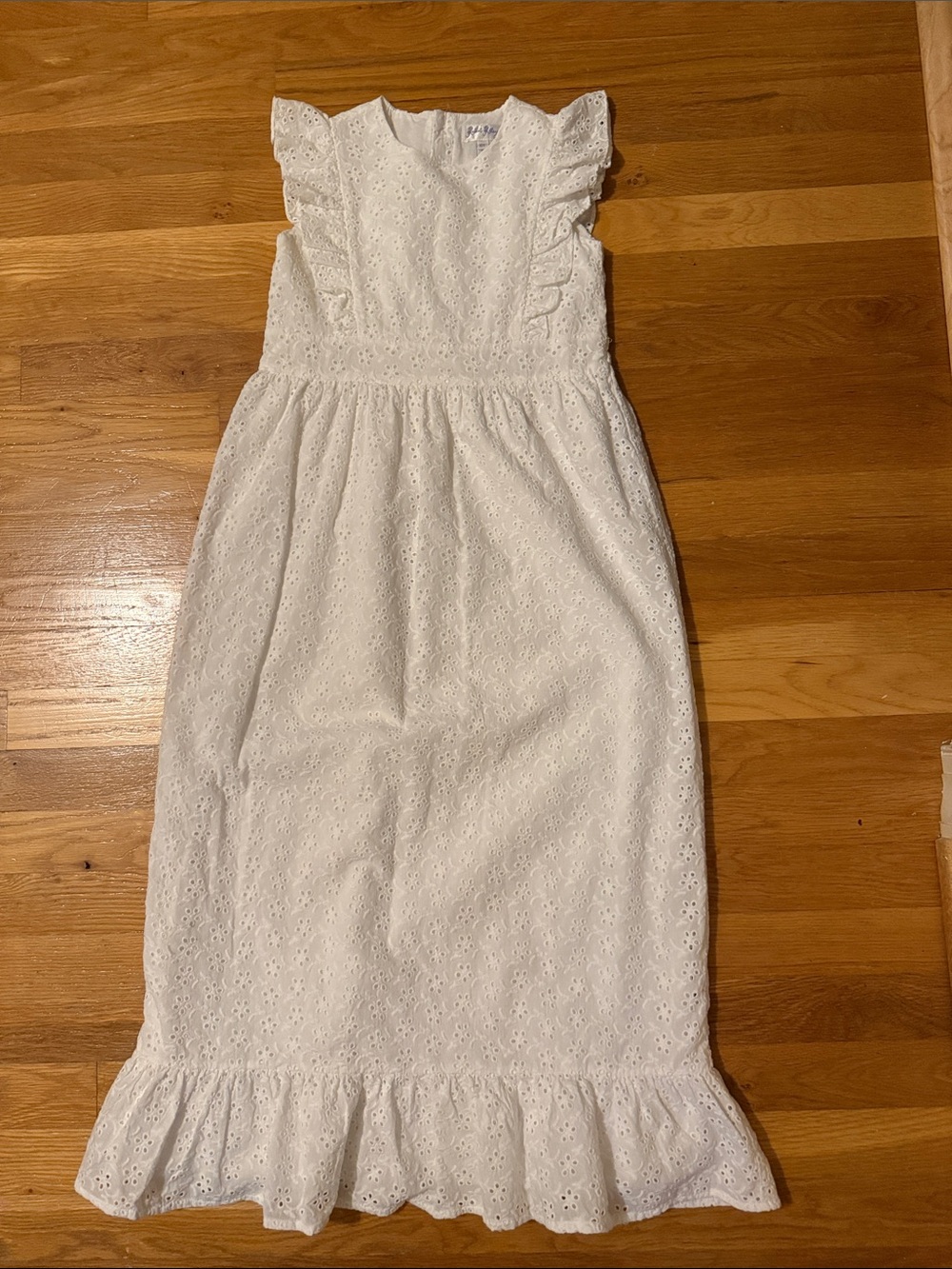 White Eyelet Ruffle Kids Dress - Classic Summer Style